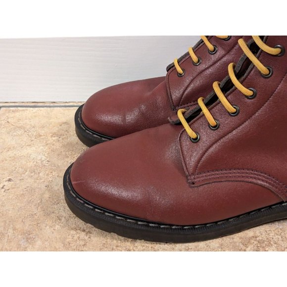 Vegetarian Shoes Combat 8-Eye Tall Boots Dark Red Men's US 14 Handmade In UK - Picture 3 of 16
